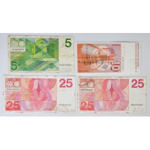 Holandsko a Švajčiarsko, sada 5-25 guldenov a 10 frankov 1971-87 (4 kusy).