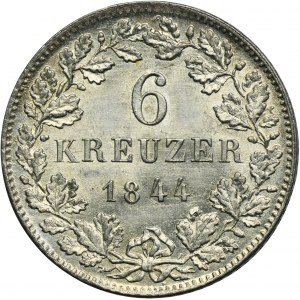 Nemecko, Württemberské kráľovstvo, William I, 6 Krajcars Stuttgart 1844