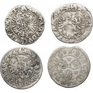 Súprava, Rakúsko, Ferdinand II a Leopold V, 3 krajcary (4 kusy).