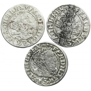 Set, Silesia, Habsburg rule, Ferdinand II, 3 Kreuzer Breslau 1627 and 1632 HR (3 pcs.)