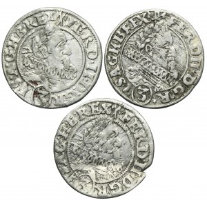 Set, Silesia, Habsburg rule, Ferdinand II, 3 Kreuzer Breslau 1628 and 1630 HR (3 pcs.)