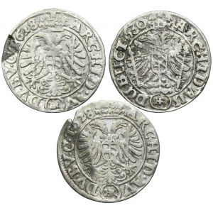 Set, Silesia, Habsburg rule, Ferdinand II, 3 Kreuzer Breslau 1628 and 1630 HR (3 pcs.)
