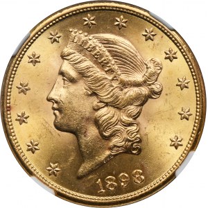 USA, 20 dolarů San Francisco 1898 S - Hlava svobody - NGC MS64