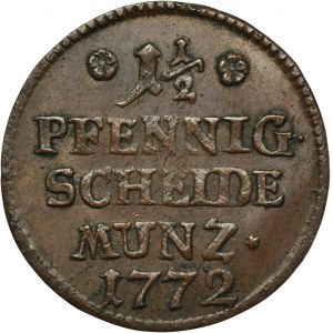 Germany, Duchy of Saxony-Coburg-Saalfeld, Ernst Friedrich, 1 1/2 Pfennig Saalfeld 1772 - ex. Dr. Max Blaschegg