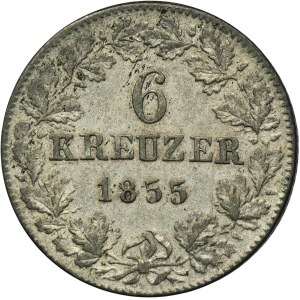 Germany, Duchy of Nassau, Adolph, 6 Kreuzer Wiesbaden 1855