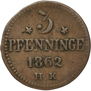 Germany, City of Rostock, 3 Pfennig 1862 HK - RARE