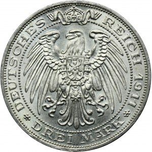Německo, Pruské království, Vilém II, 3 marky Berlín 1911 A