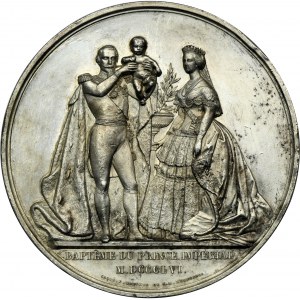 Francie, medaile ke křtu císařského prince 1856 - VELMI ZRARADKOU, STŘÍBRNÁ