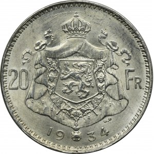 Belgium, Albert I, 20 Franc Brussels 1934
