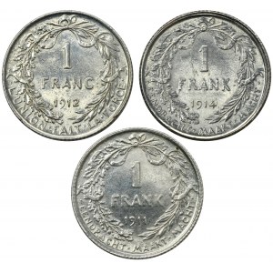 Set, Belgium, Albert I, 1 Franc (3 pcs.)