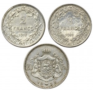Sada, Belgicko, Albert I, 2 franky a 20 frankov (3 kusy).