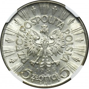 Piłsudski, 5 zl. 1938 - NGC MS63