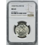 Piłsudski, 5 zl. 1938 - NGC MS63