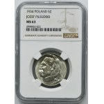 Piłsudski, 5 zlotých 1934 - NGC MS63