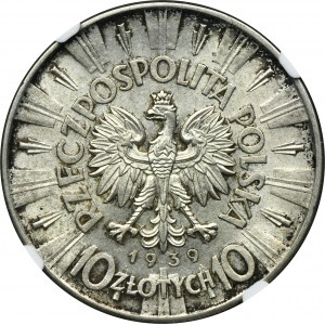 Piłsudski, 10 zlatých 1939 - NGC MS62