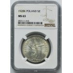 Niké, 5 zlotých Varšava 1928 - NGC MS63