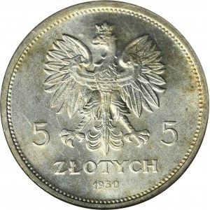 Sztandar, 5 złotych 1930 - NGC MS64 - stempel płytki