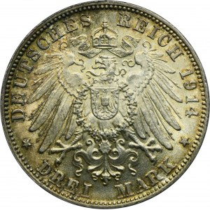 Germany, Bavaria, Ludwig III, 3 Mark Munich 1914 D