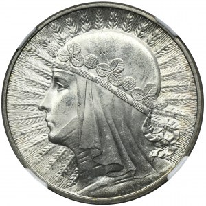 Hlava ženy, 10 zlotých Varšava 1933 - NGC MS63