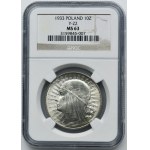 Hlava ženy, 10 zlotých Varšava 1933 - NGC MS63