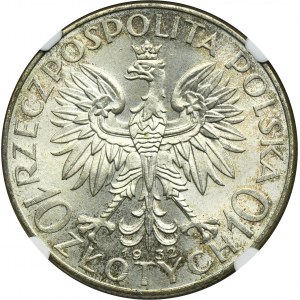 Hlava ženy, 10 zlotých Varšava 1932 - NGC MS64