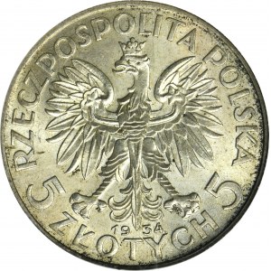 Hlava ženy, 5 zlotých Varšava 1934 - NGC MS64