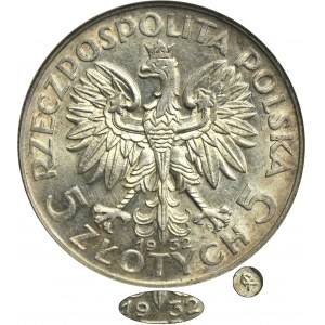 Hlava ženy, 5 zlotých Varšava 1932 - NGC AU58 - Vzácné