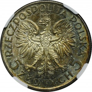 Head of a Woman, 5 gold Warsaw 1933 - NGC MS63
