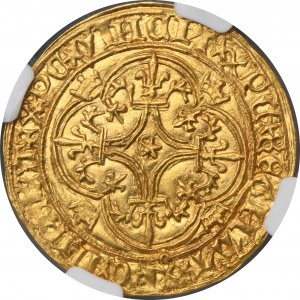 France, Charles VI, Ecu d'Or à la couronne Saint-Lô undated - NGC MS64