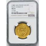 France, Charles VI, Ecu d'Or à la couronne Saint-Lô undated - NGC MS64