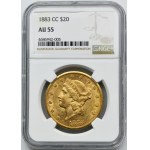 USA, 20 dolarů Carson City 1883 CC - NGC AU55 - Vzácné