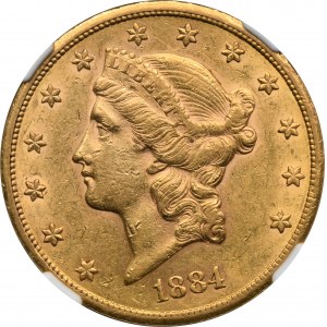 USA, 20 USD Carson City 1884 CC - NGC AU55 - Zriedkavé