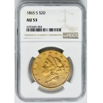 USA, 20 dolarů San Francisco 1865 S - Hlava svobody - NGC AU53