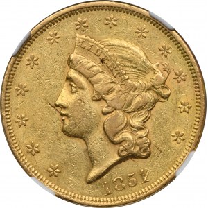 USA, 20 USD Philadelphia 1851 - Hlava slobody - NGC AU53