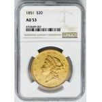 USA, 20 USD Philadelphia 1851 - Hlava slobody - NGC AU53