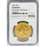 USA, 20 Dollars Philadelphia 1850 - Liberty Head - NGC AU DETAILS