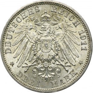 Nemecko, vojvodstvo Schaumburg-Lippe, George II, 3 marky Berlín 1911 A