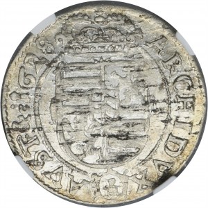 Silesia, Habsburg rule, Ferdinand III, 3 Kreuzer Glatz 1628 PH - NGC UNC DETAILS