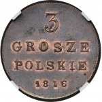 3 poľské groše Varšava 1816 IB - NGC MS65 BN - VEĽKÁ ZRADA