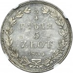 3/4 rouble = 5 zloty Warsaw 1834 MW - NGC UNC DETAILS - RARE