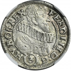 Slezsko, Habsburkové, Ferdinand III, 3 Krajcary Kłodzko 1637 HR - NGC AU58