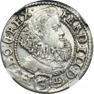 Silesia, Habsburg rule, Ferdinand III, 3 Kreuzer Glatz 1629 PH - NGC AU58