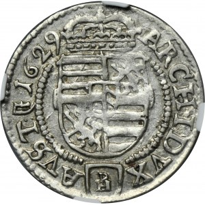 Silesia, Habsburg rule, Ferdinand III, 3 Kreuzer Glatz 1629 PH - NGC AU58