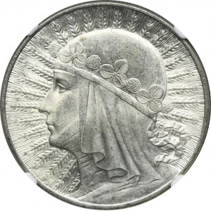 Hlava ženy, 10 zlotých Varšava 1932 - NGC MS62