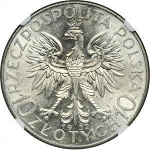 Hlava ženy, 10 zlotých Varšava 1932 - NGC MS62