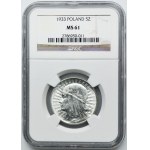 Hlava ženy, 5 zlotých Varšava 1933 - NGC MS61