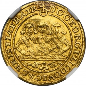 Silesia, Duchy of Liegnitz-Brieg-Wohlau, Georg III, Ludwig IV and Christian, 3 Ducat Brieg 1657 EW - NGC AU DETAILS - HYBRID, RARE