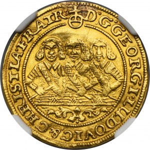 Silesia, Duchy of Liegnitz-Brieg-Wohlau, Georg III, Ludwig IV and Christian, 3 Ducat Brieg 1657 EW - NGC AU DETAILS - HYBRID, RARE