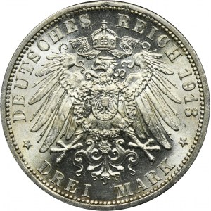 Nemecko, Pruské kráľovstvo, Viliam II, 3 marky Berlín 1913 A