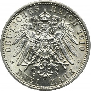Germany, Kingdom of Prussia, Wilhelm II, 3 Mark Berlin 1910 A